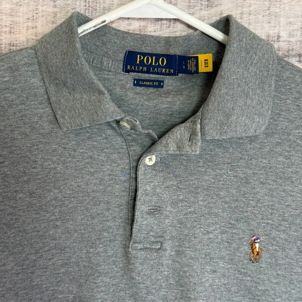Polo Ralph Lauren Mens Polo Shirt Large Gray Classic Pony Preppy Business